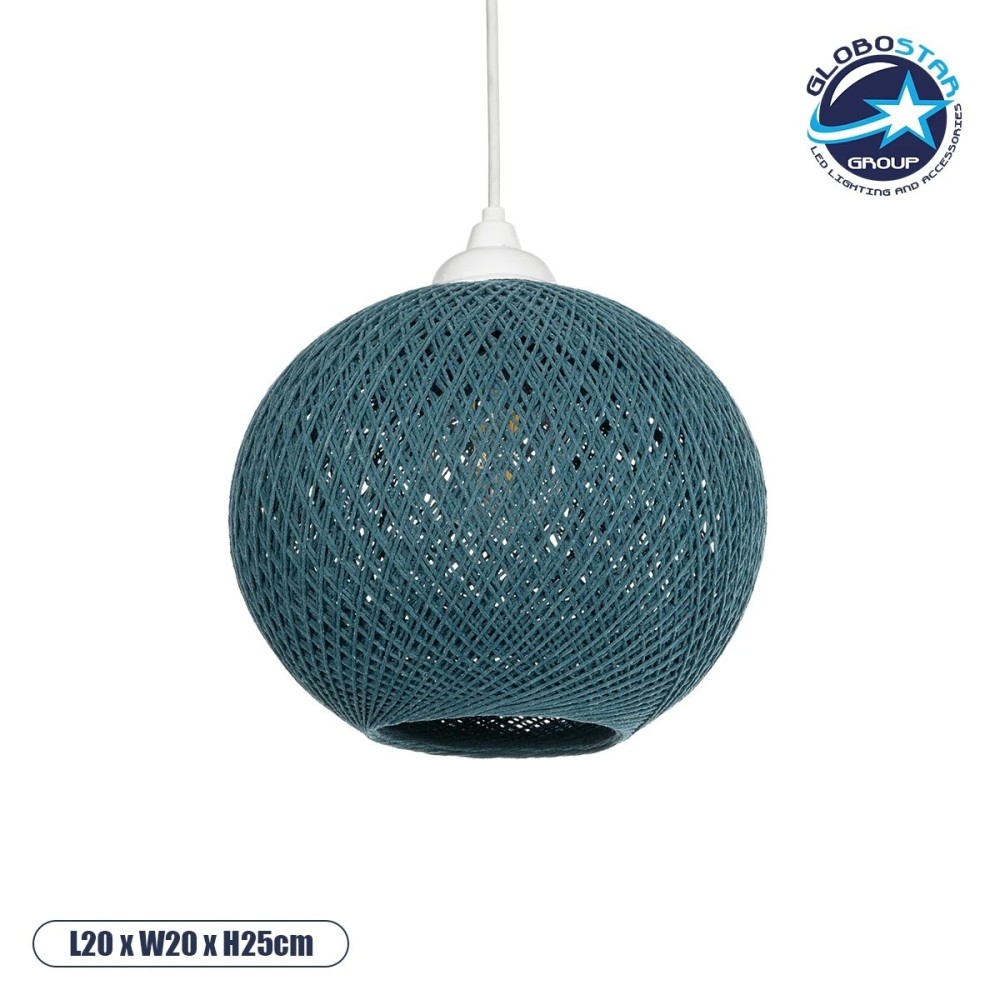 GLOBOSTAR® SOLEI 205-0012 Boho Κρεμαστό Φωτιστικό Οροφής με Ντουί 1 x E27 AC 220-240V IP20 - Τιρκουάζ - M20 x Π20 x Υ25cm